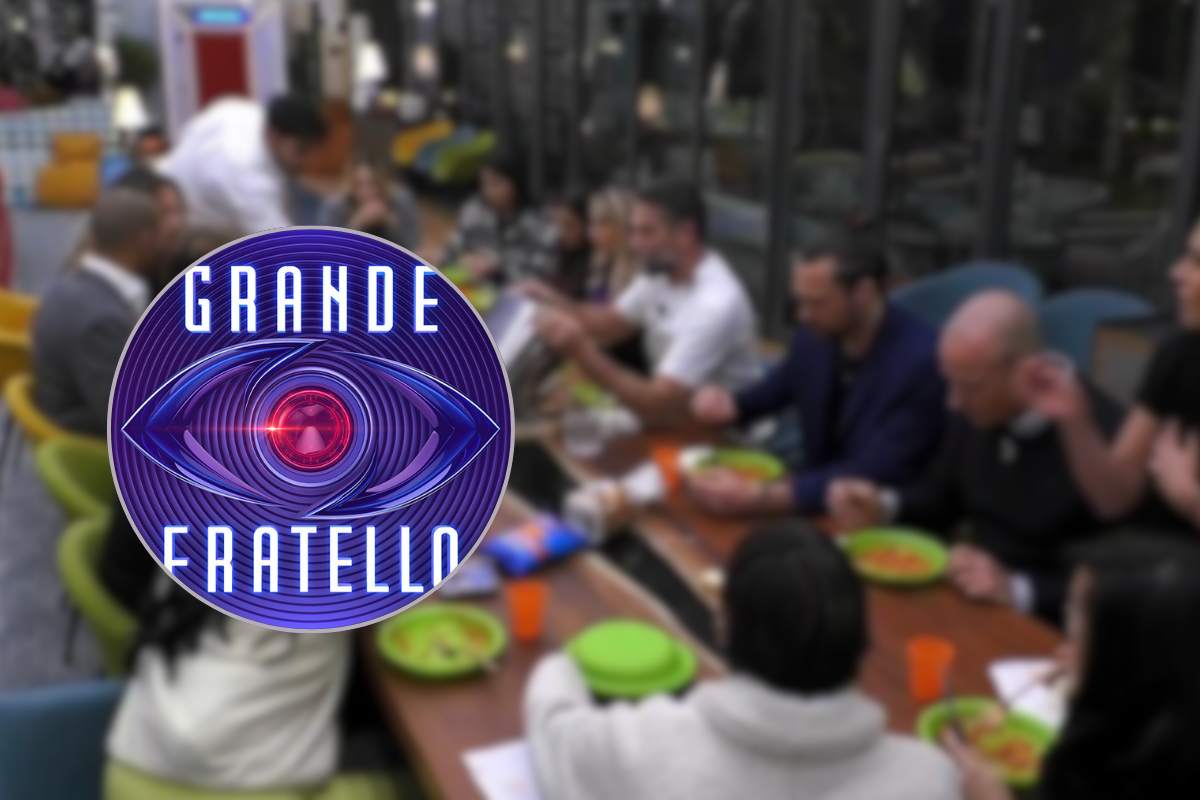 Logo Grande Fratello con concorrenti nello sfondo